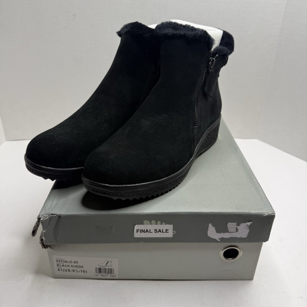 Spring Step Republic Black Suede Water Resistant Fur Bootie Womens 9.5-10